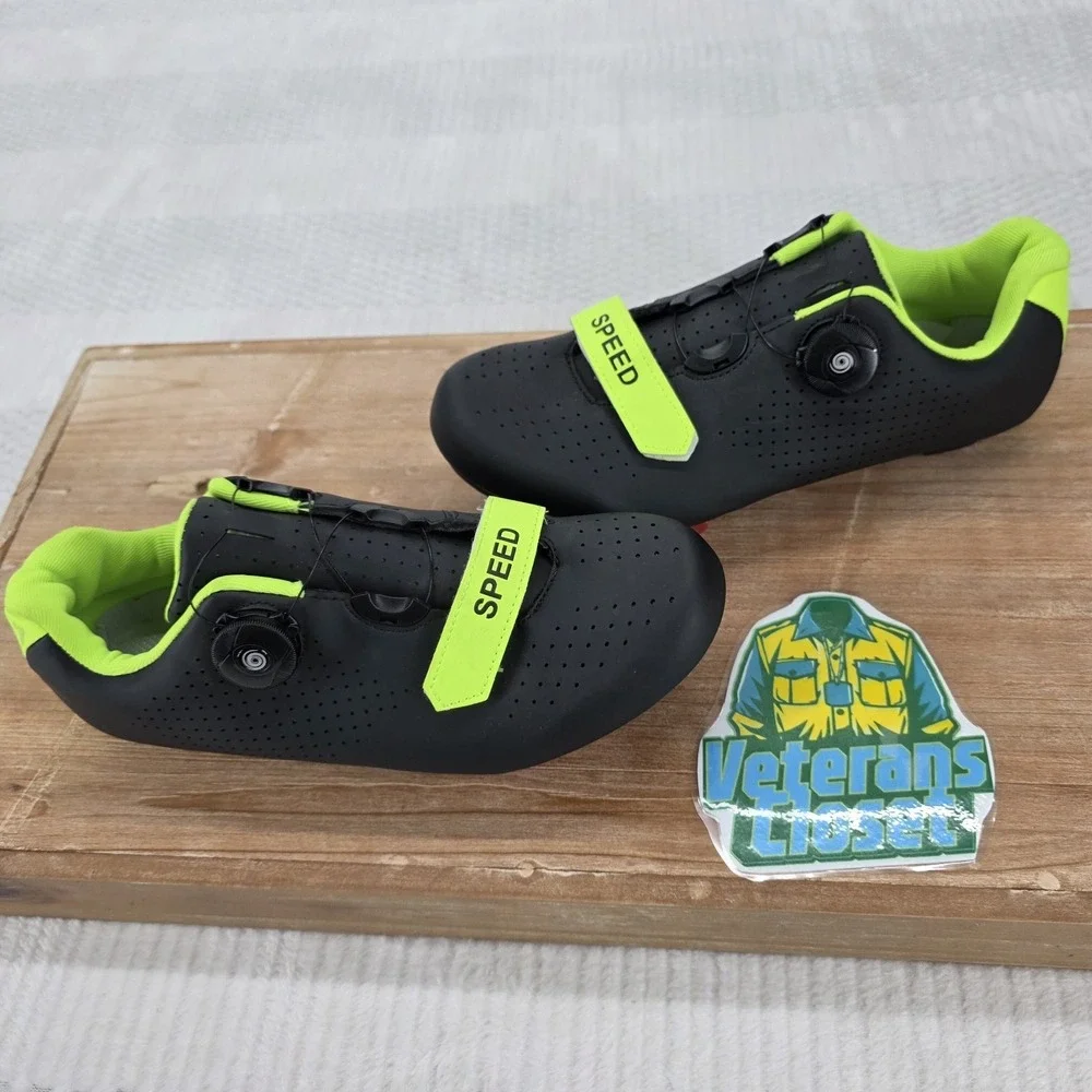 Speed Road Cycling Shoes Mens 8 Womens 10 Black Neon Green 3-Bolt Bike Shoes